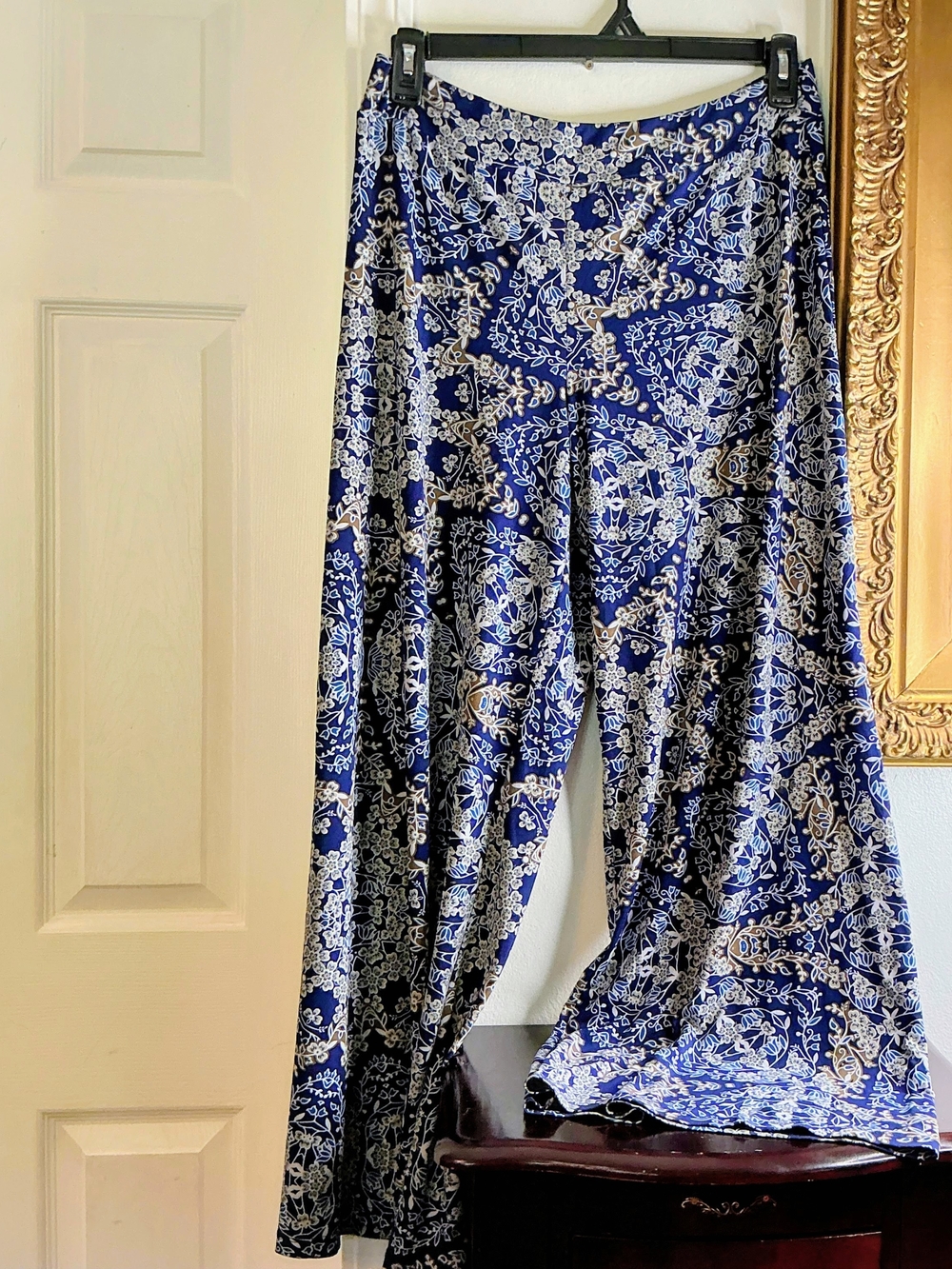 Cato Navy and White Floral Wide-Leg Palazzo Pants